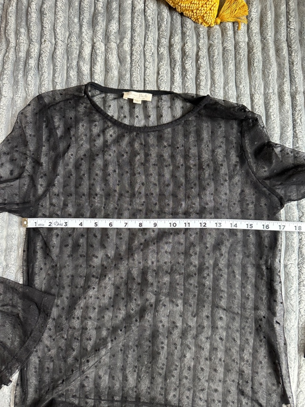Whimsigoth sheer black Swiss dot long sleeve top with bell sleeves - Picture 6 of 8